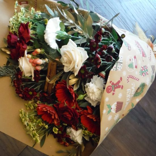 gift wrapped bunch of flowers